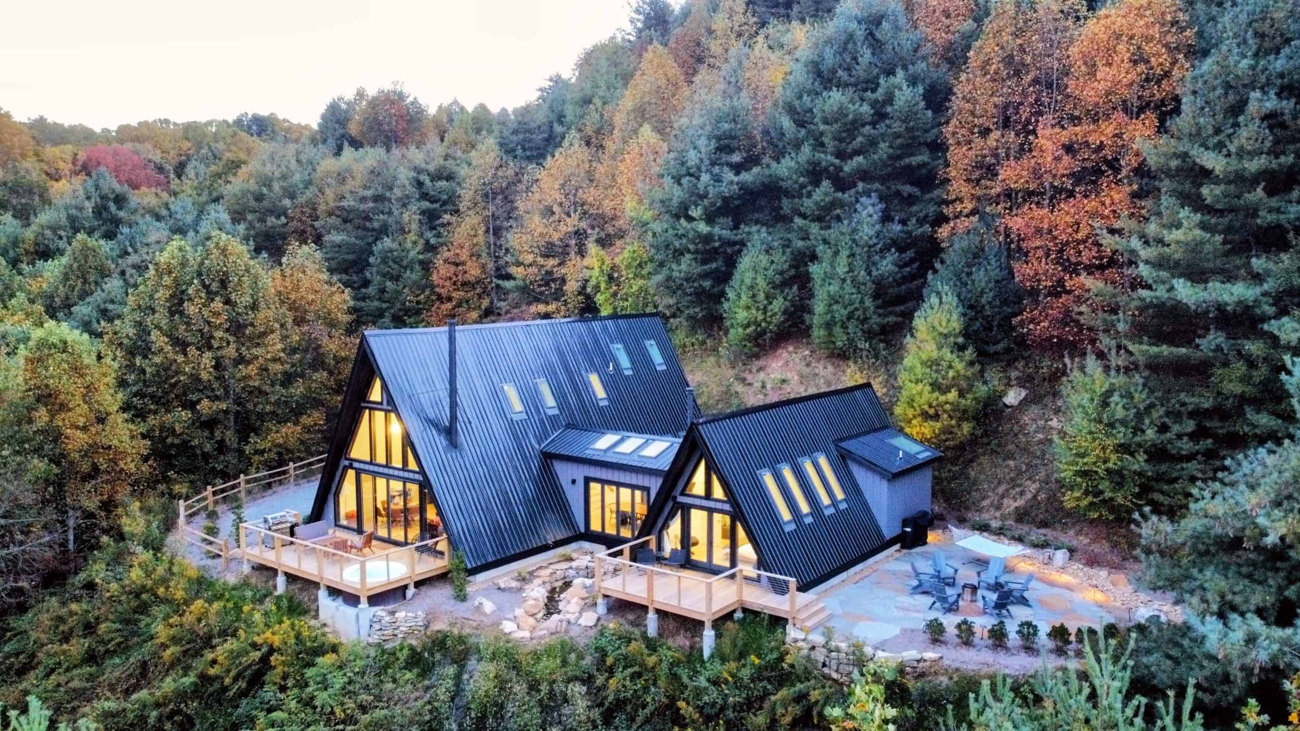 The Overlook double A-frame exterior at Blue Morning near Boone, North Carolina